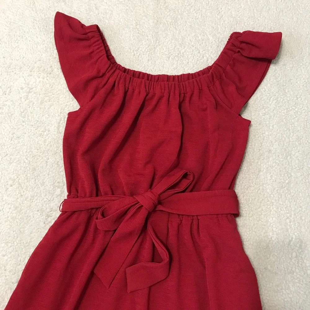 Banana Republic Midi Dress Red Flutter Sleeve On / Off Shoulder Size XS